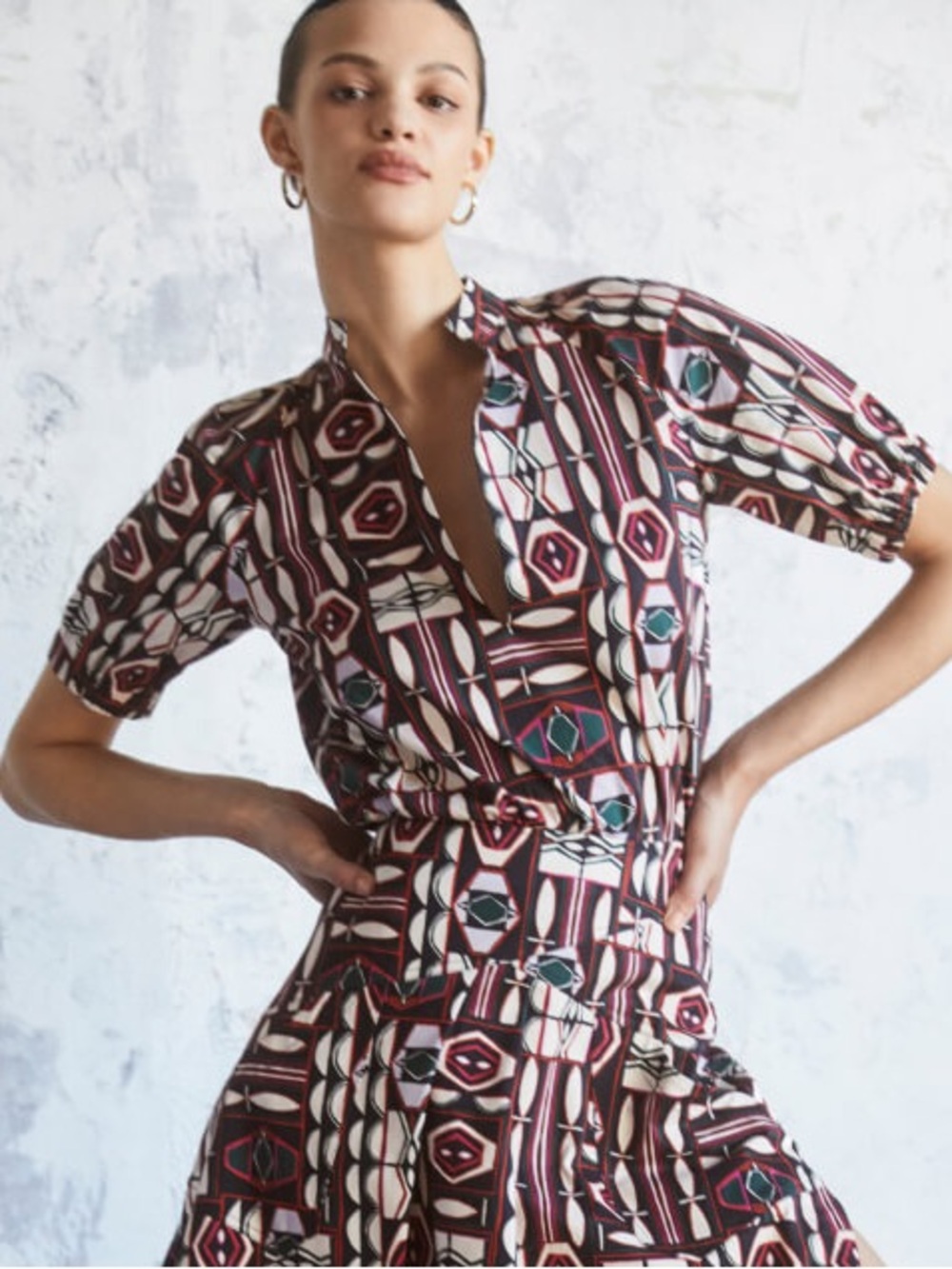 G. Label by Goop Puff Sleeve Printed Popover Shirt Womens Size 6